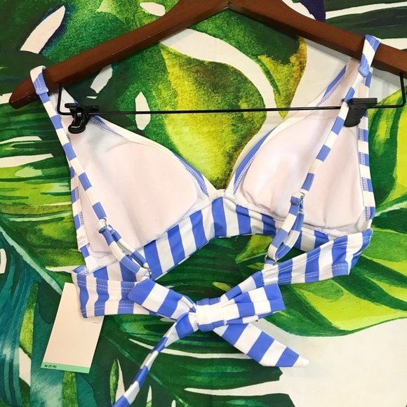Nwt $26 SO Juniors Medium White Purple Blue Striped Tropical Bikini Swim Top - Picture 2 of 6